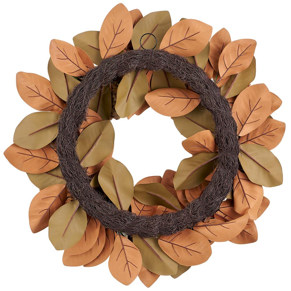 26" Artificial Magnolia Leaf & Pinecone Wreath -Green/Brown (Pack of 4) - Image 2