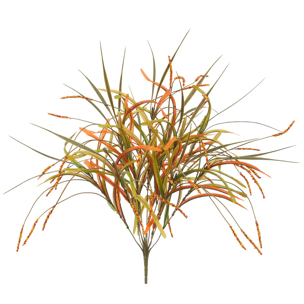 26" Artificial Mini Cattail Grass Plant -Green/Flame (Pack of 12)