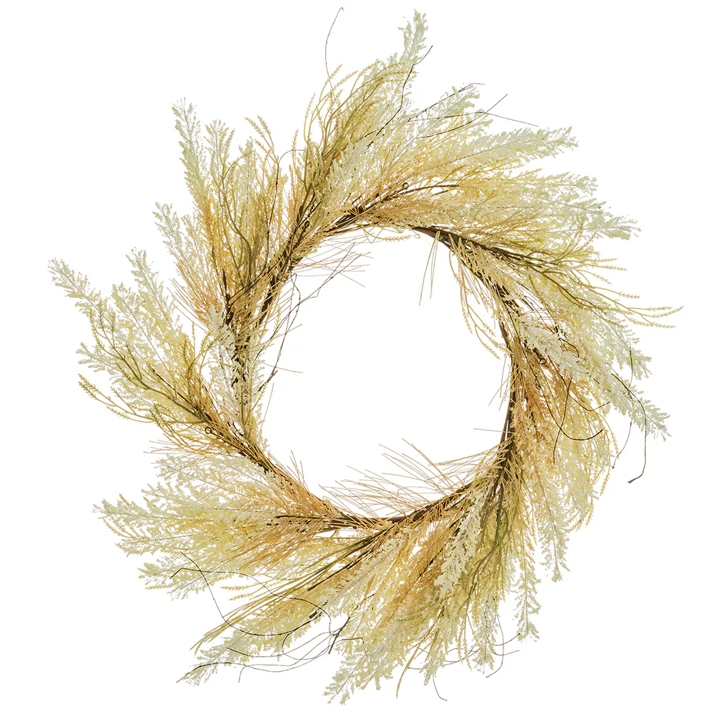 26" Artificial Rattail Grass Wreath -Beige/Cream (Pack of 2)