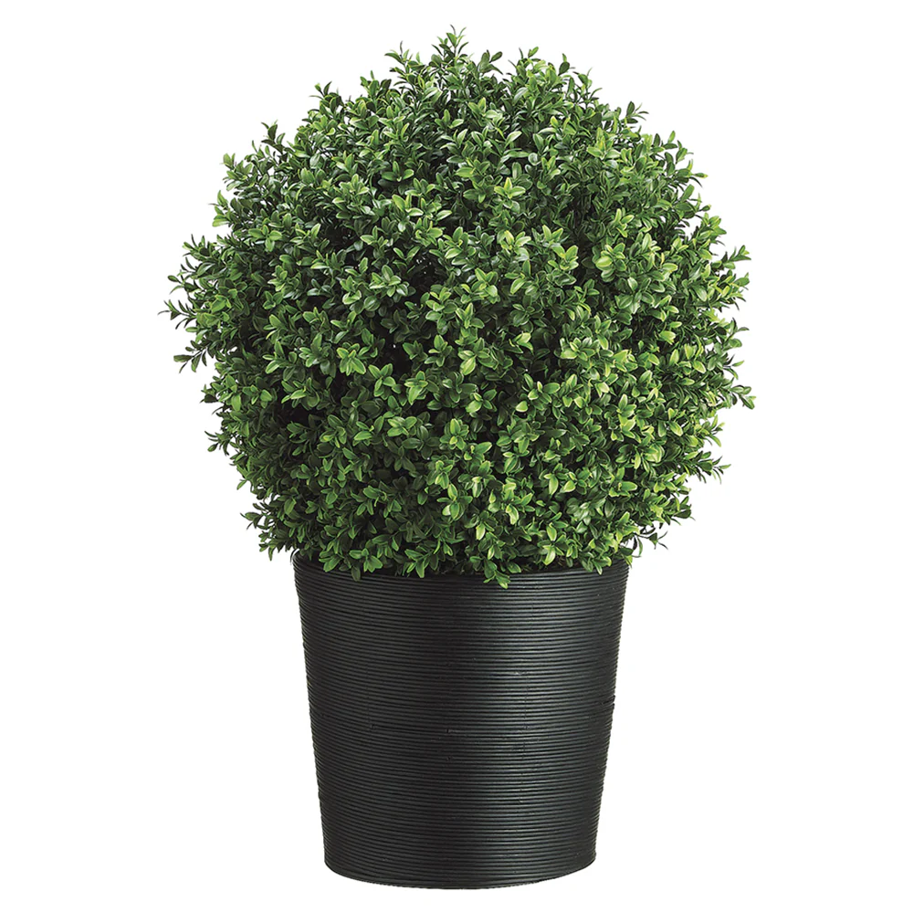 2'6" Boxwood Ball-Shaped Artificial Topiary Tree w/Bamboo Container -Green