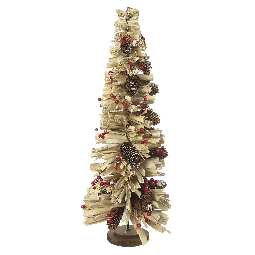 26" Corn Husk, Pinecone & Berry Artificial Cone-Shaped Topiary w/Base -Beige/Brown (Pack of 4)