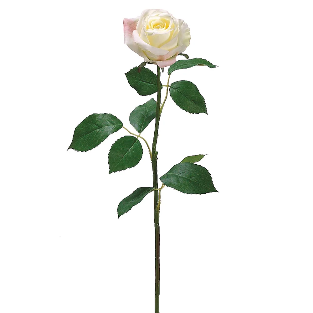 26" Cottage Rose Bud Silk Flower Stem -Cream/Pink (Pack of 12)