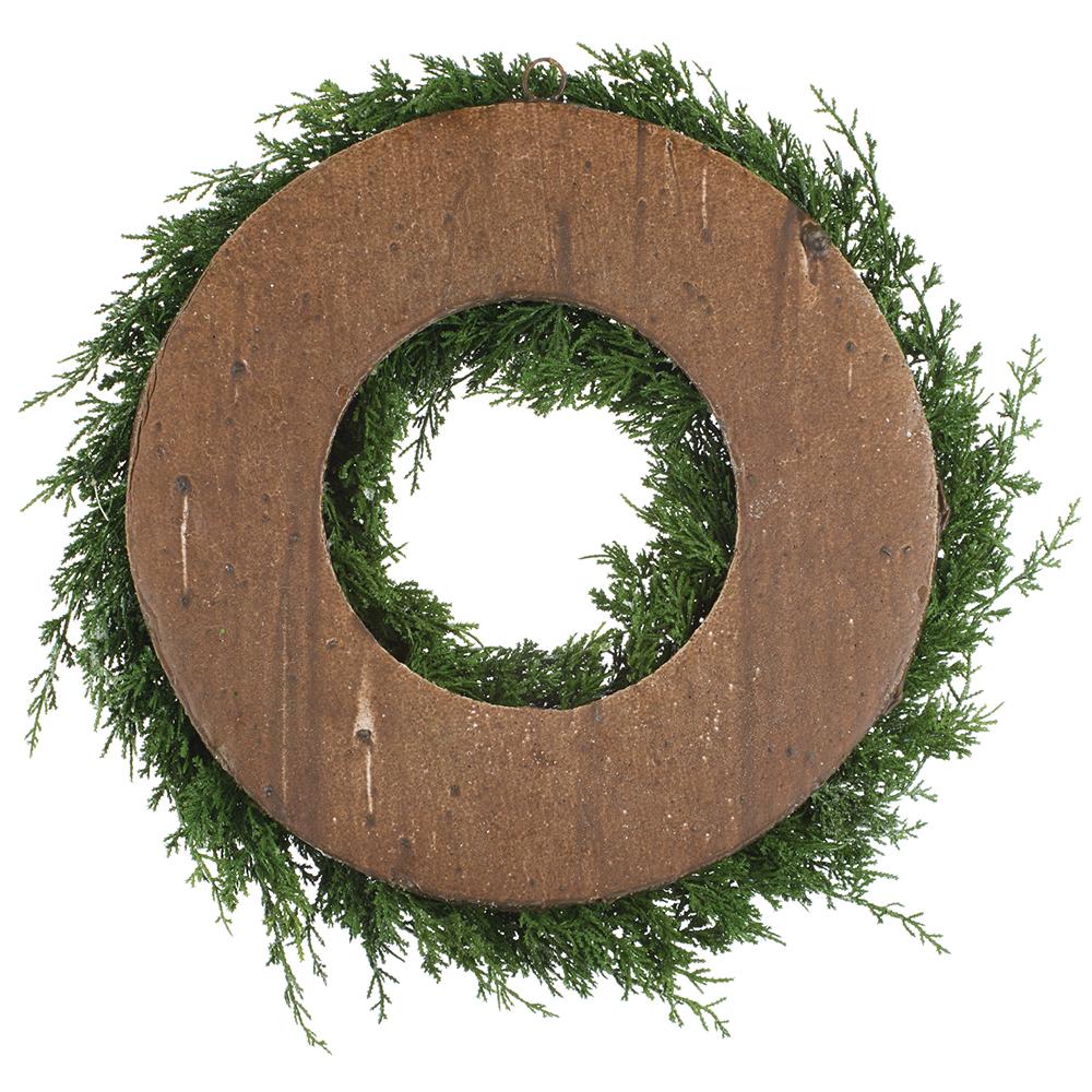 26" Flocked Artificial Cedar Wreath, Battery LED Pre-Lit -Green/White - Image 4