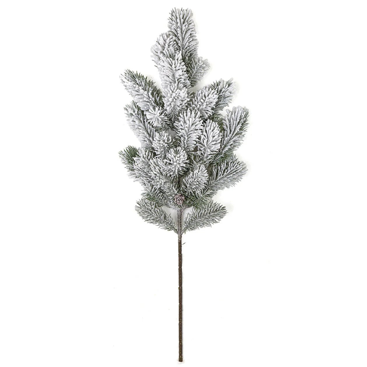 26" Flocked & Glittered Artificial Pine & Pinecone Stem -White/Green (Pack of 12)