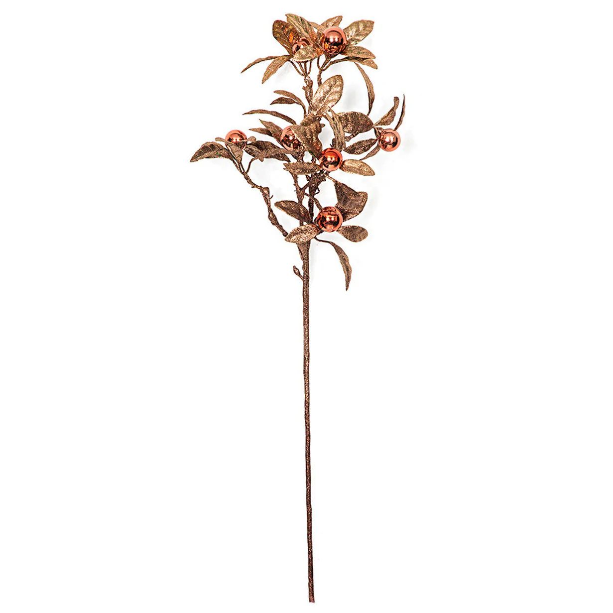 26" Glittered Artificial Ball Leaf Stem -Copper/Brown (Pack of 12)