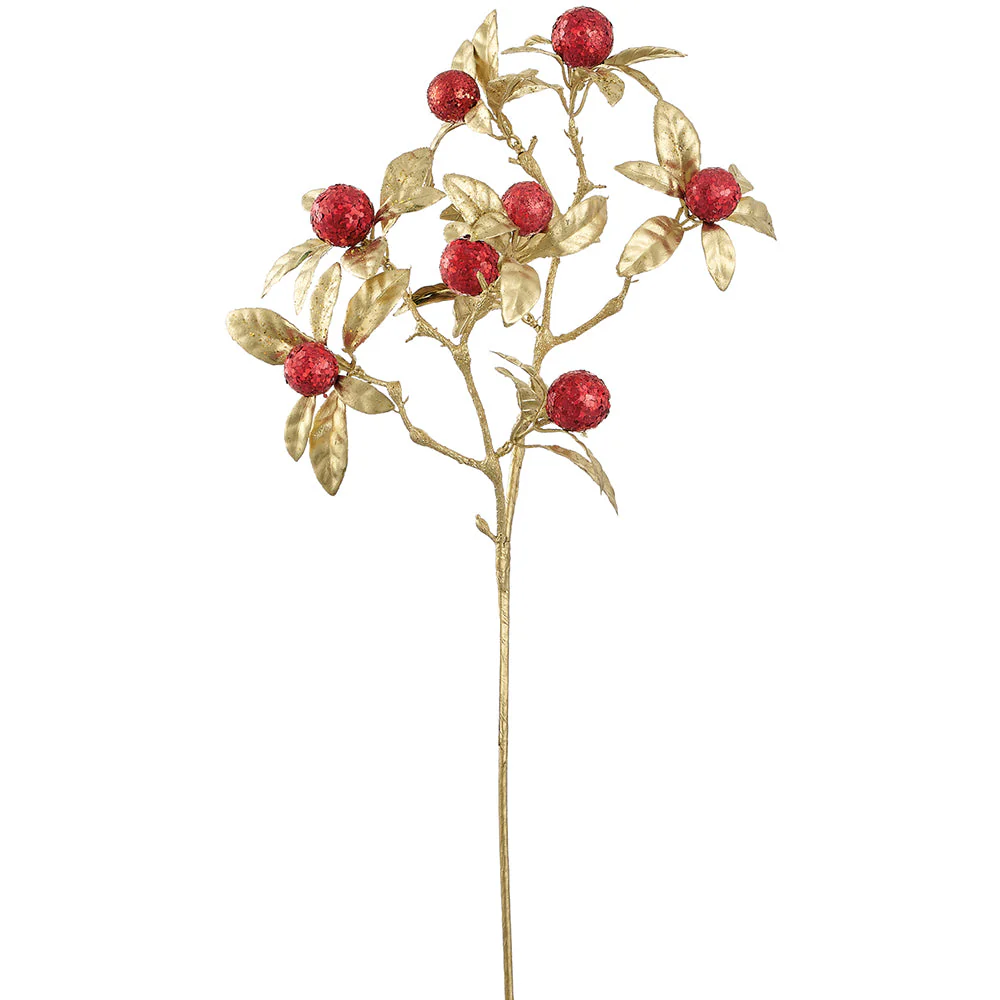 26" Glittered Artificial Berry Stem -Red (Pack of 12)