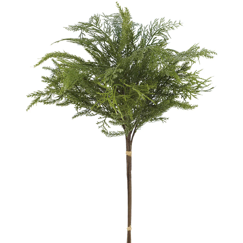 26" Glittered Artificial Deluxe Mixed Cedar Stem Bundle -Green (Pack of 12)