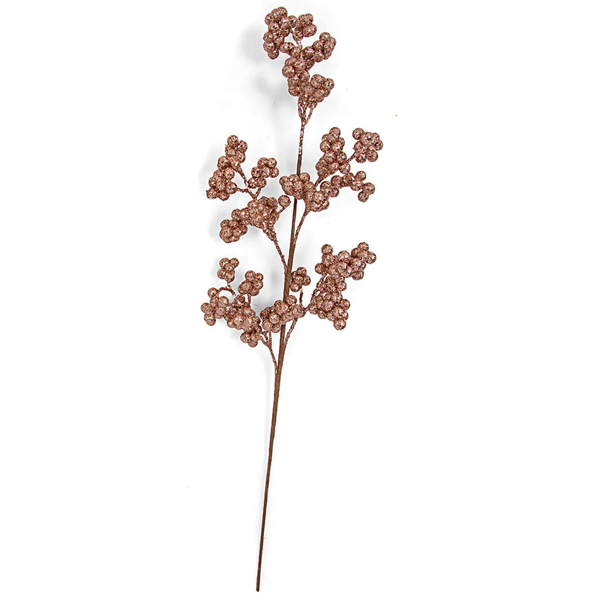 26" Glittered Styrofoam Berry Artificial Stem -Rose Gold (Pack of 12)