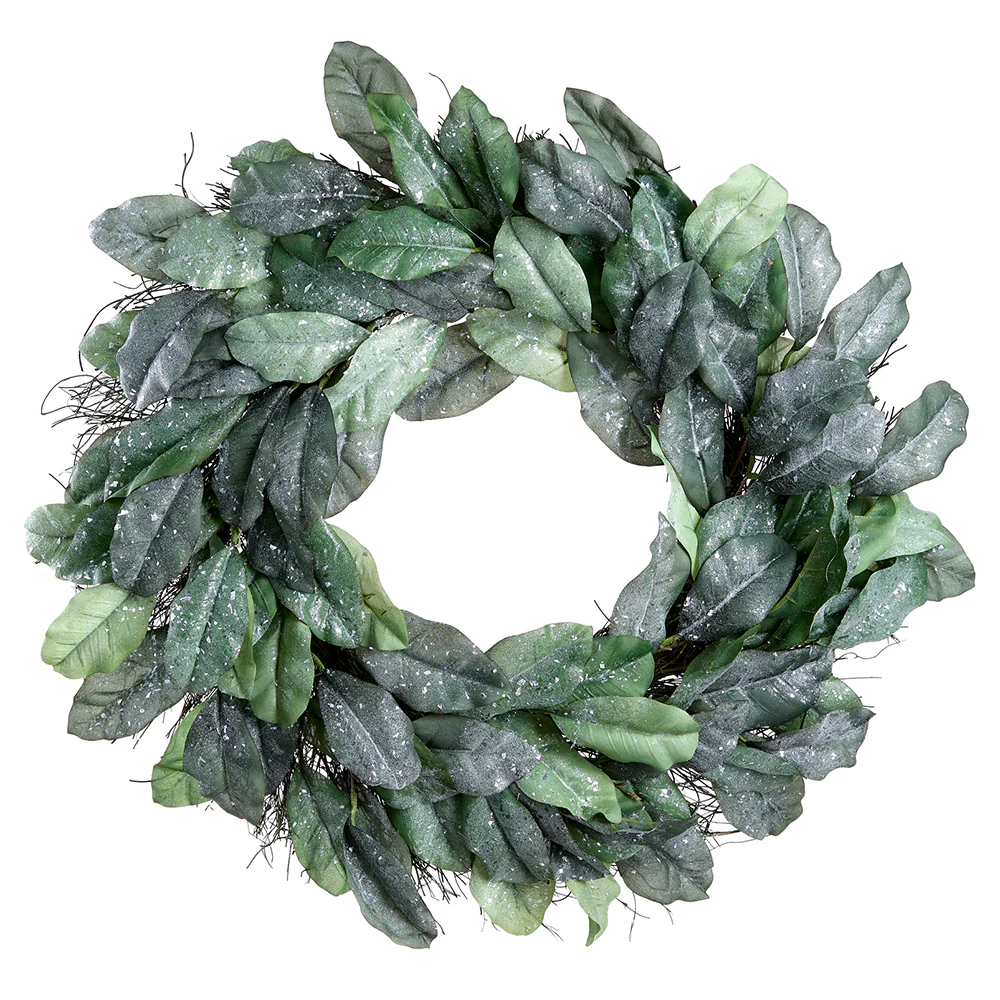 26" Iced Artificial Magnolia Leaf Wreath -Green (Pack of 4)