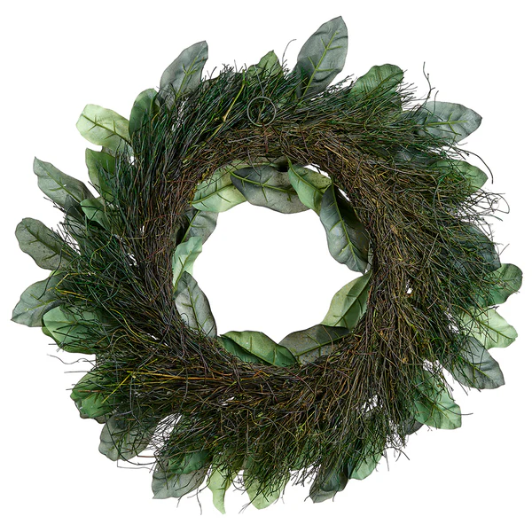 26" Iced Artificial Magnolia Leaf Wreath -Green (Pack of 4) - Image 2