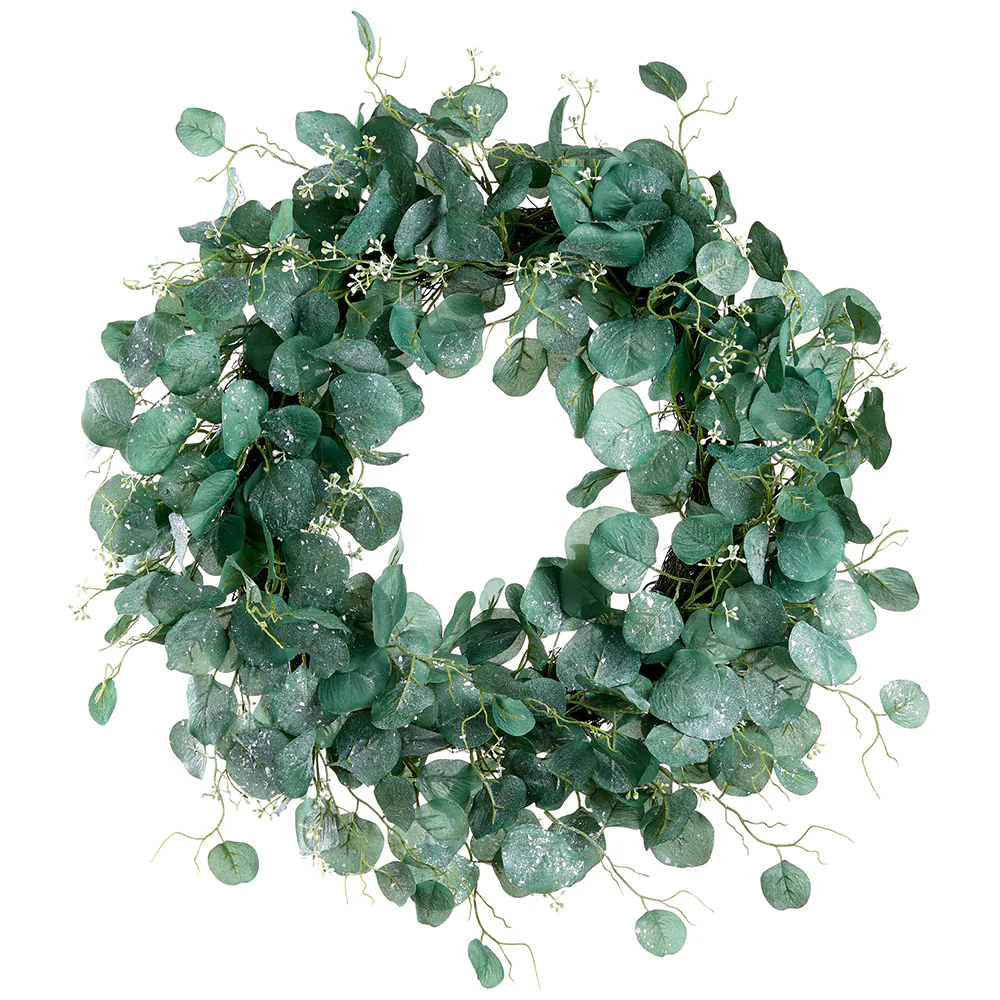 26" Iced Artificial Seeded Eucalyptus Leaf Wreath -Green (Pack of 2)