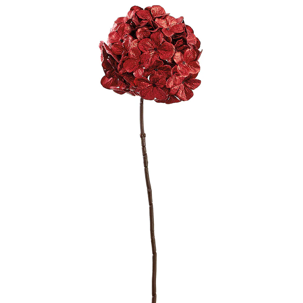 26" Metallic Artificial Hydrangea Flower Stem -Red (Pack of 12)