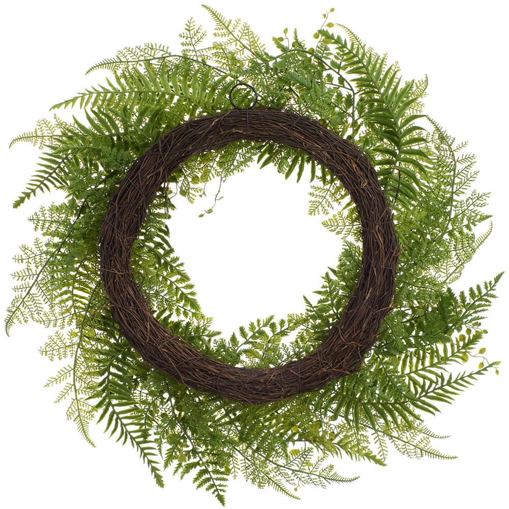 26" Mixed Fern Leaf Silk Wreath -Green - Image 2