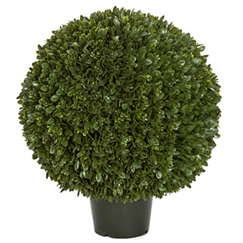 26" Outdoor UV-Resistant Artificial Japanese Boxwood Ball-Shaped Topiary w/Pot -Green
