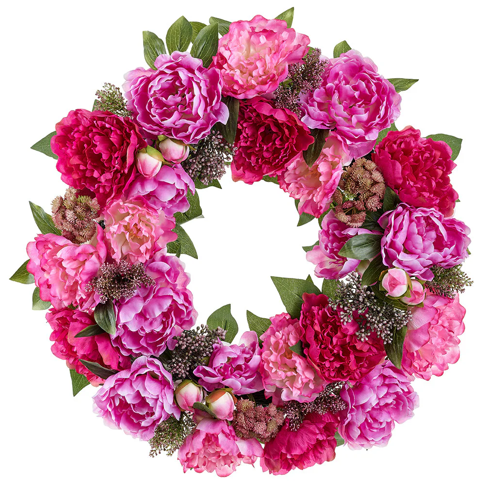 26" Peony & Sedum Silk Flower Wreath -Beauty/Boysenberry (Pack of 2)