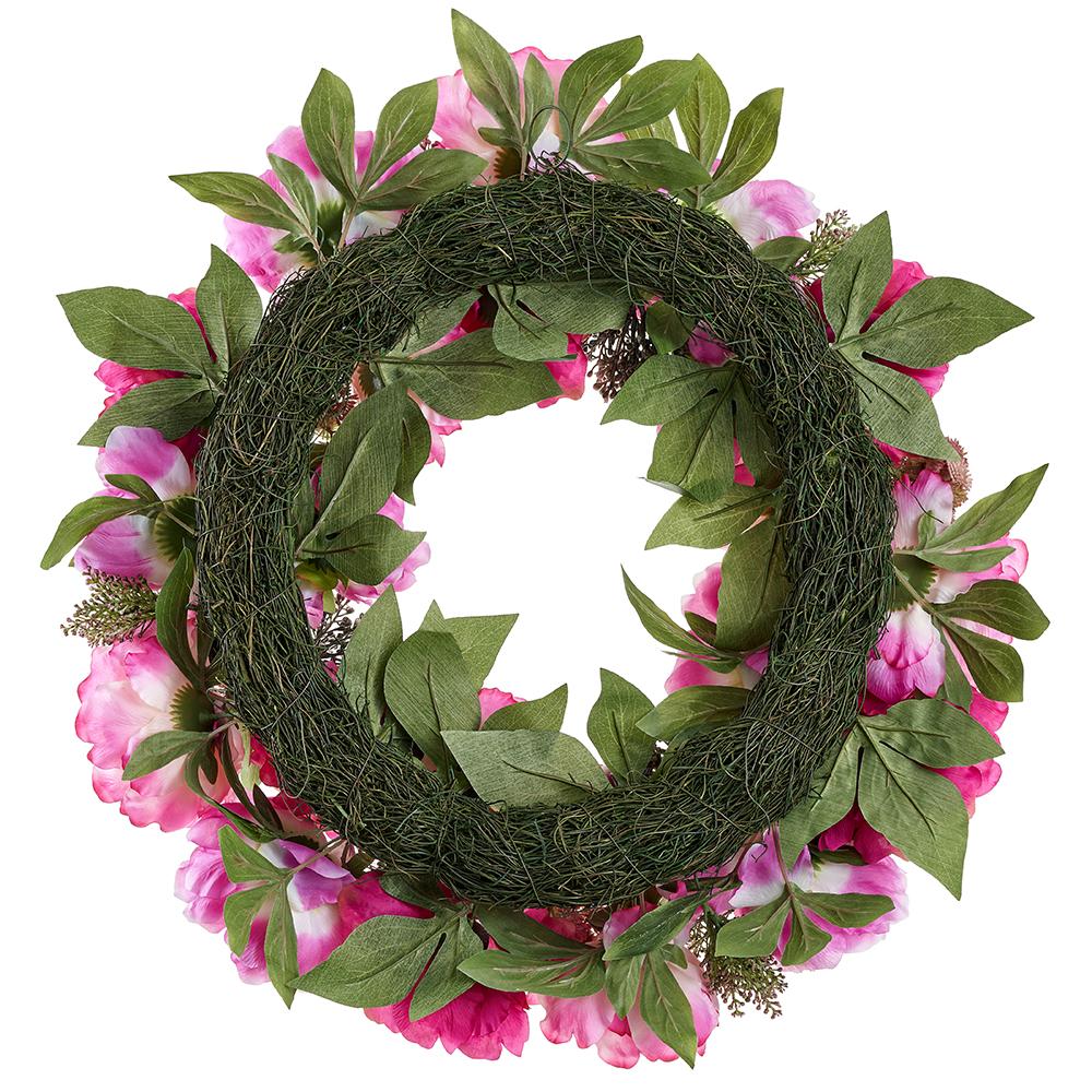 26" Peony & Sedum Silk Flower Wreath -Beauty/Boysenberry (Pack of 2) - Image 2