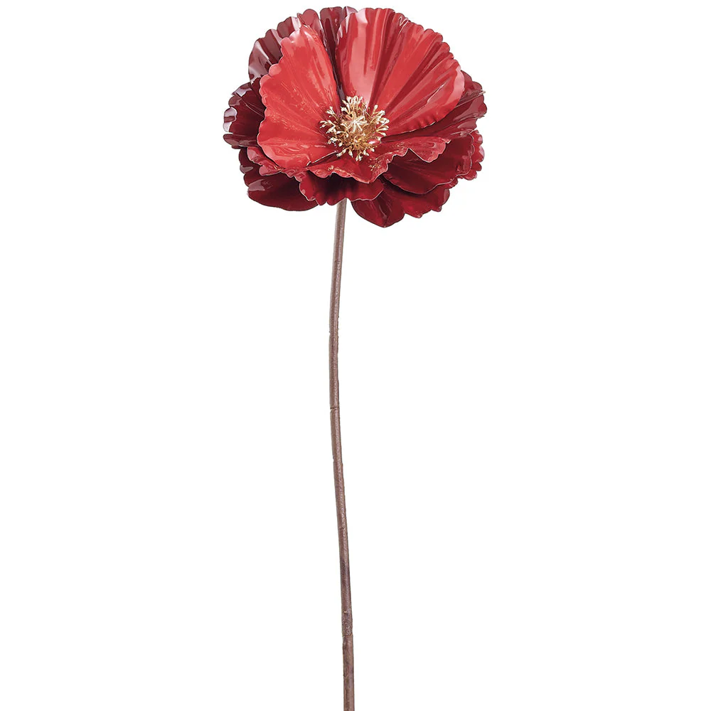 26" Porcelain Look Artificial Poppy Flower Stem -Brick (Pack of 12)
