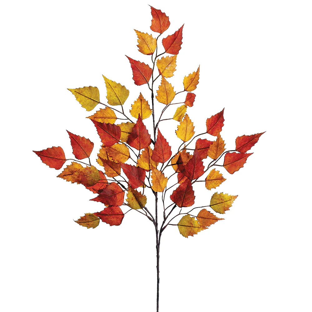 26" Silk Birch Leaf Stem -Brick/Green (Pack of 12)