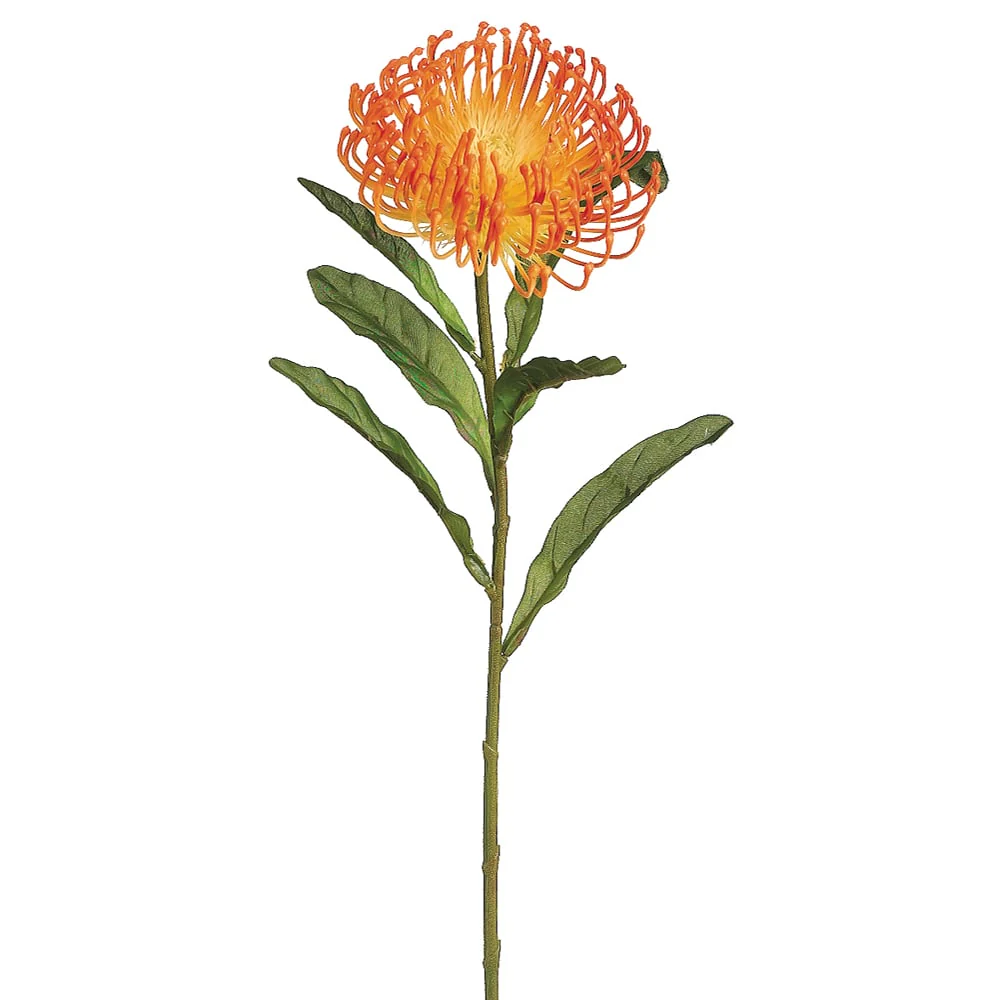 26" Silk Open Needle Protea Flower Spray -Orange (Pack of 12)