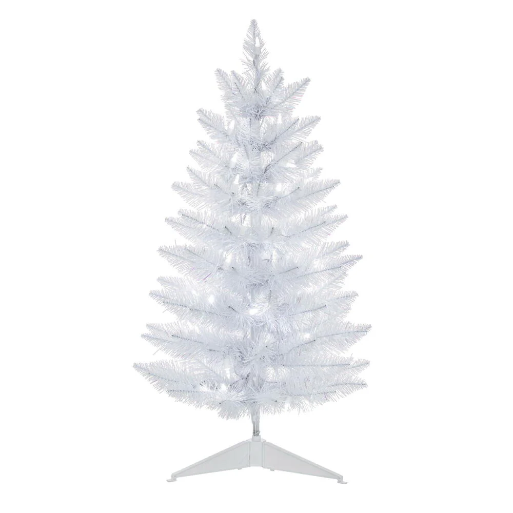 2'6"Hx17"W Pencil Sparkle White Spruce Artificial Christmas Tree, LED Pre-Lit -White