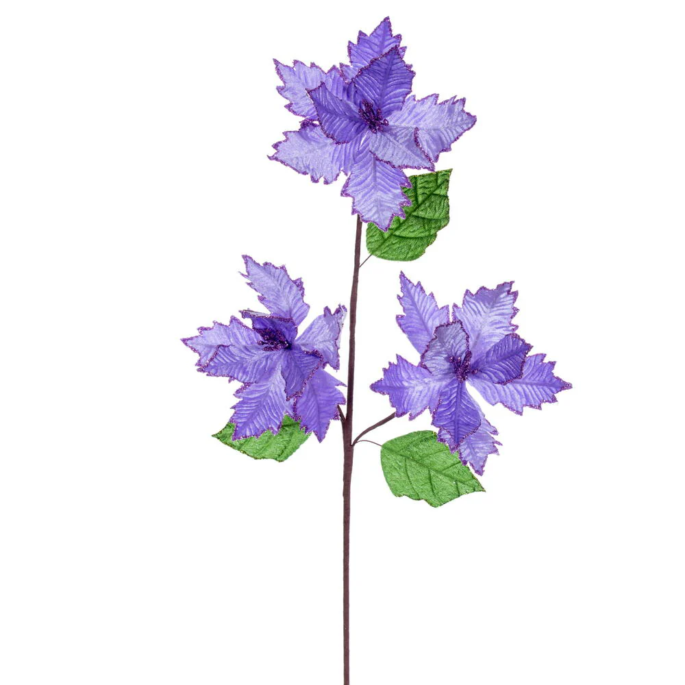 26"x6" Glittered Velvet Artificial Razor Poinsettia Flower Stem -Lavender (Pack of 12)