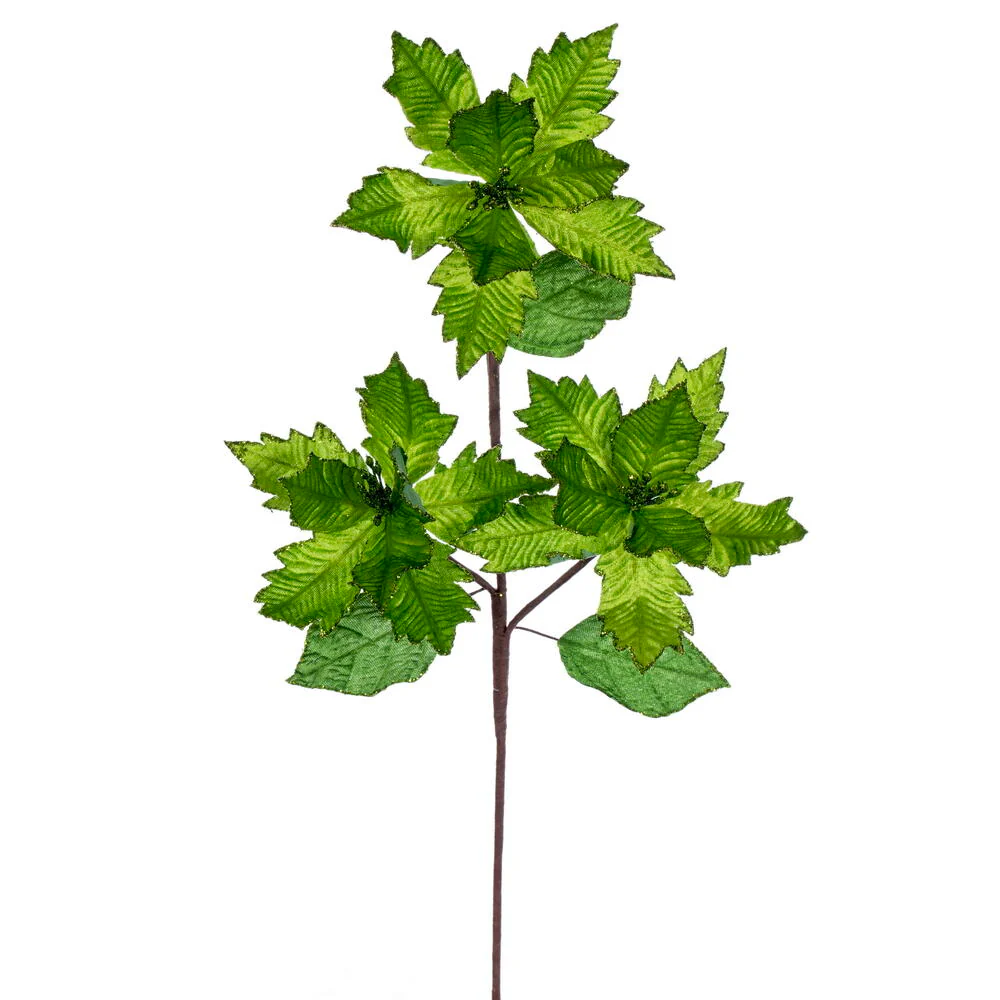 26"x6" Glittered Velvet Artificial Razor Poinsettia Flower Stem -Lime (Pack of 12)