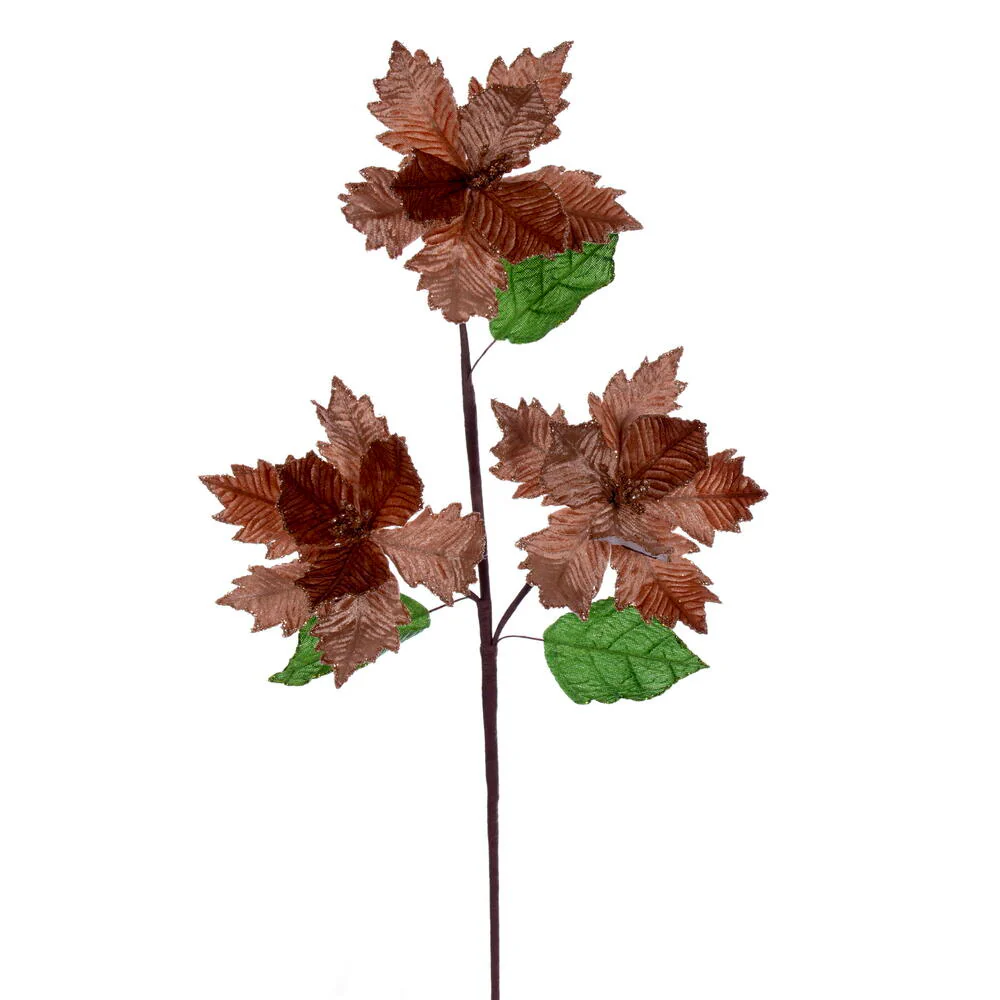 26"x6" Glittered Velvet Artificial Razor Poinsettia Flower Stem -Mocha (Pack of 12)
