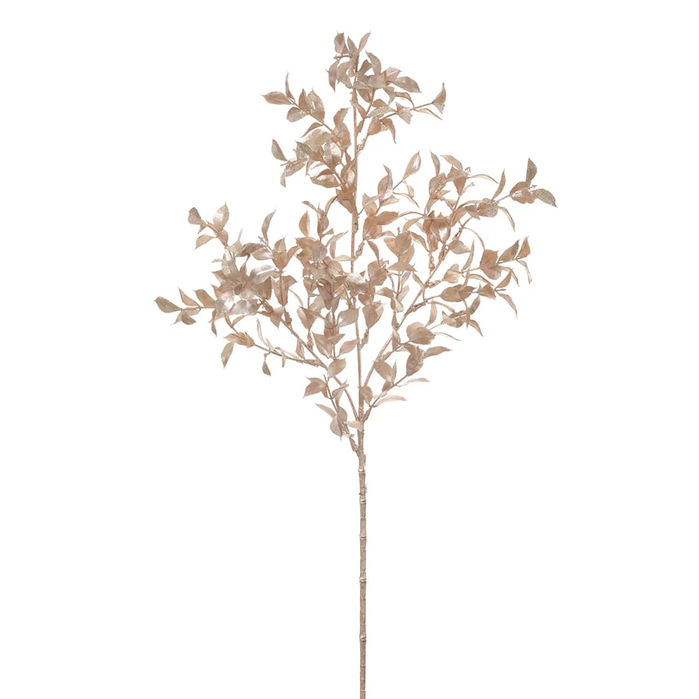 27.5" Glittered Artificial Ruscus Leaf Stem -Champagne (Pack of 24)