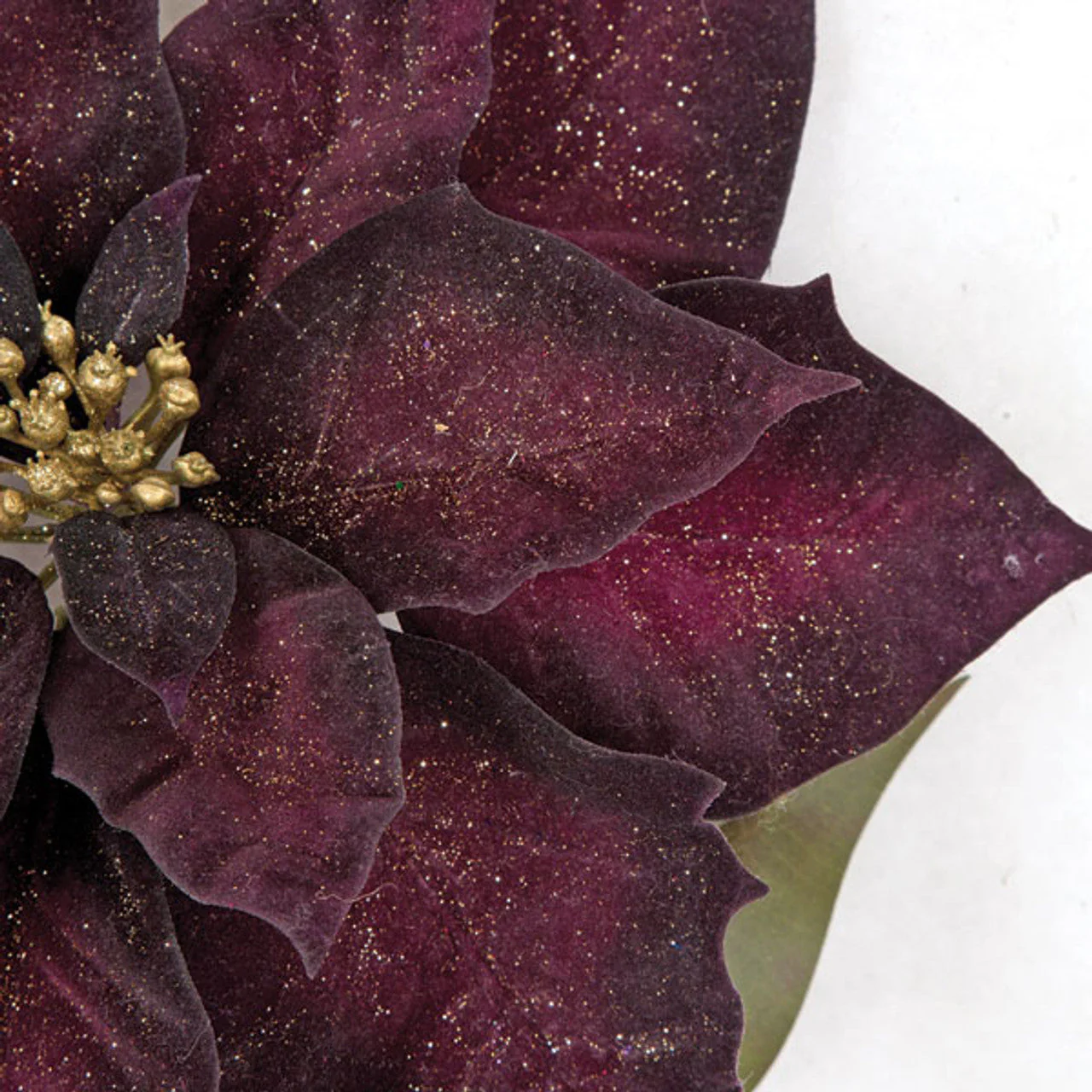 27.5" Glittered Silk Poinsettia Flower Stem -Dark Purple/Gold (Pack of 12) - Image 2