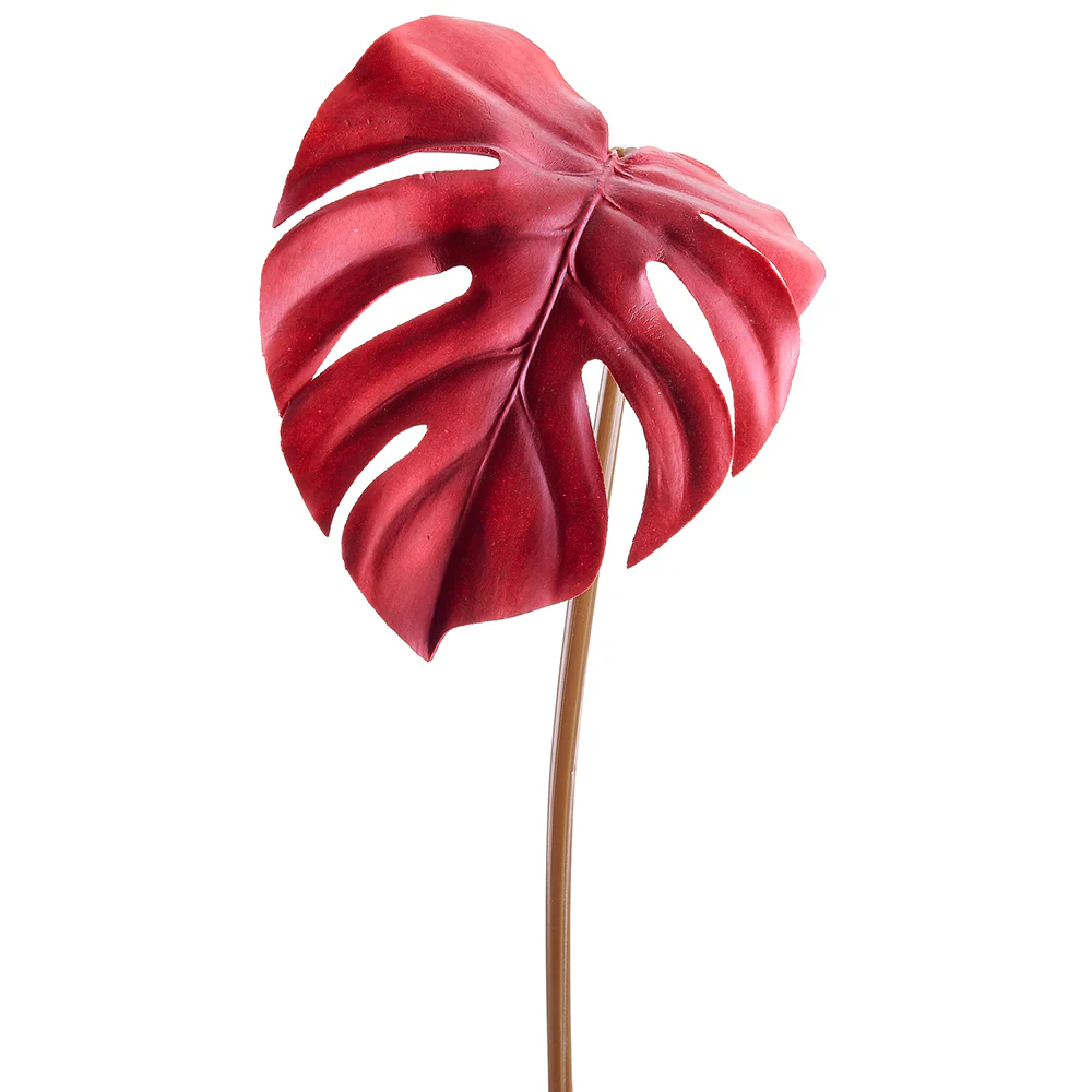 27.5" Silk Split Philodendron Monstera Leaf Stem -Dark Red (Pack of 12)
