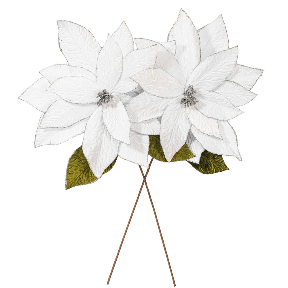 27.5"x24" Artificial Poinsettia Flower Stem -White (Pack of 6) - Image 3