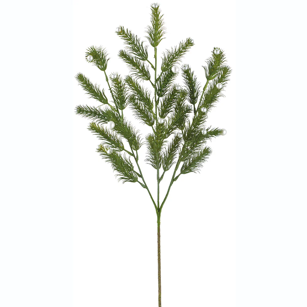 27" Artificial Pearl & Cedar Stem -Green/Pearl (Pack of 12)