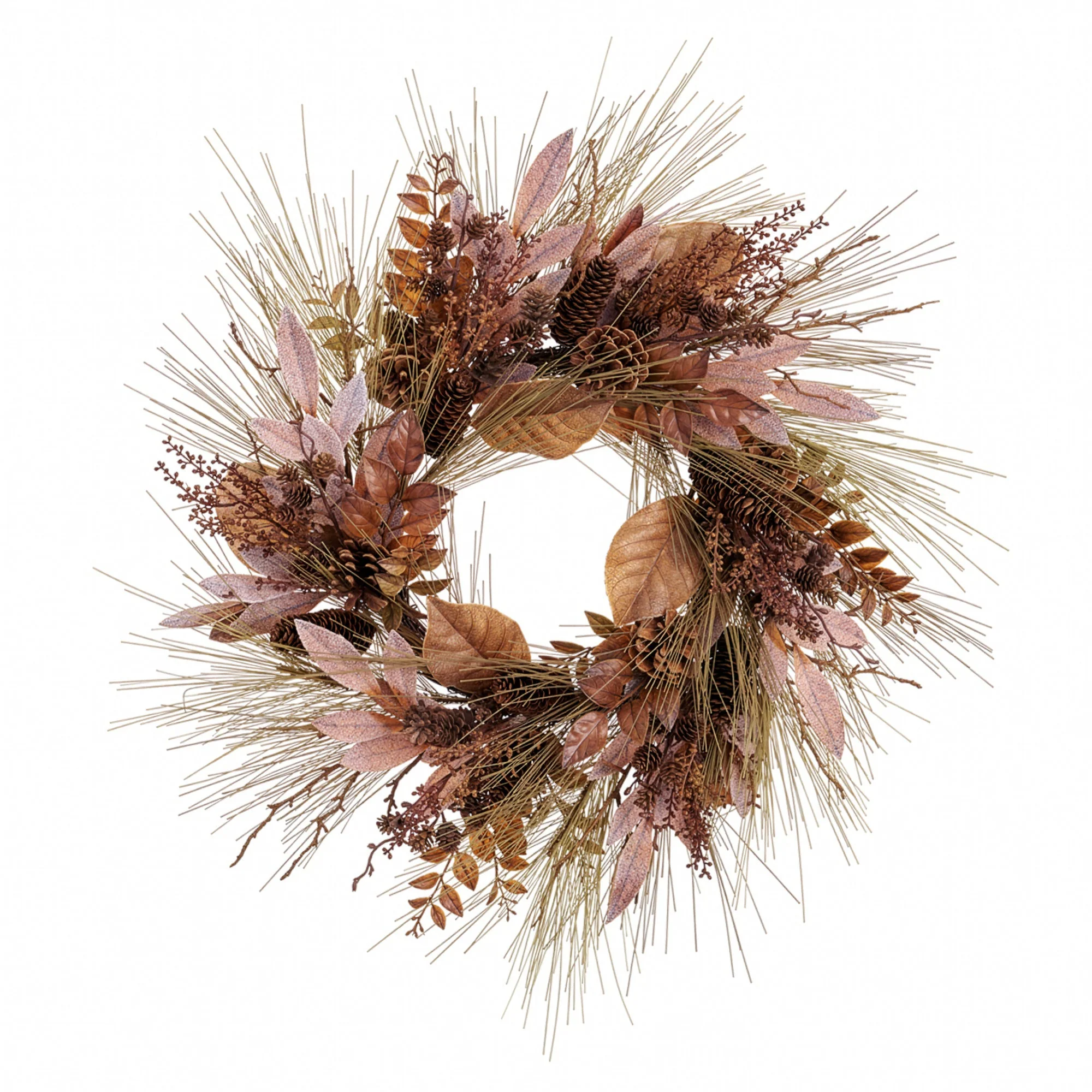 27" Artificial Pinecone, Bay Leaf & Pine Wreath -Brown/Green (Pack of 2)
