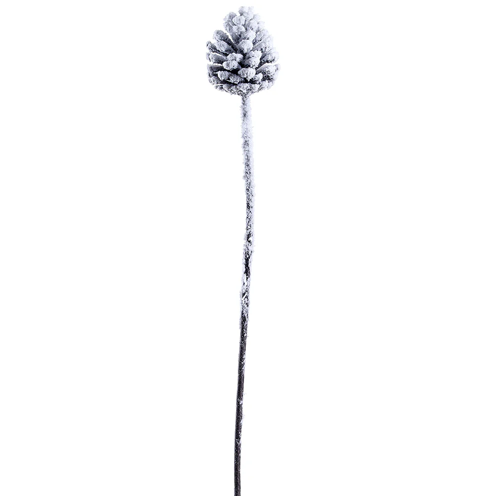 27" Flocked Artificial Plastic Pinecone Stem -White/Brown (Pack of 12)