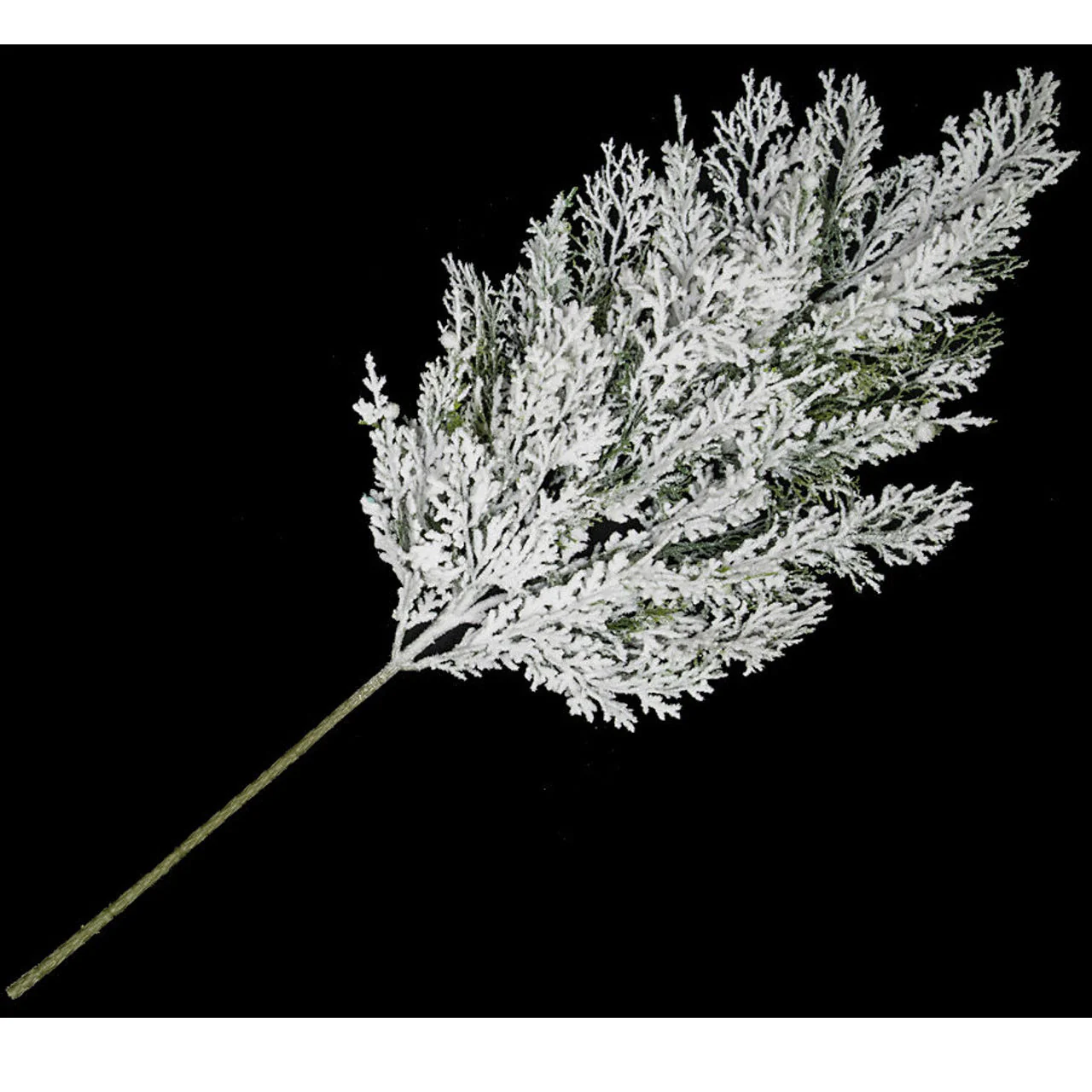 27" Flocked & Glittered Artificial Cypress Stem -White/Green (Pack of 12)