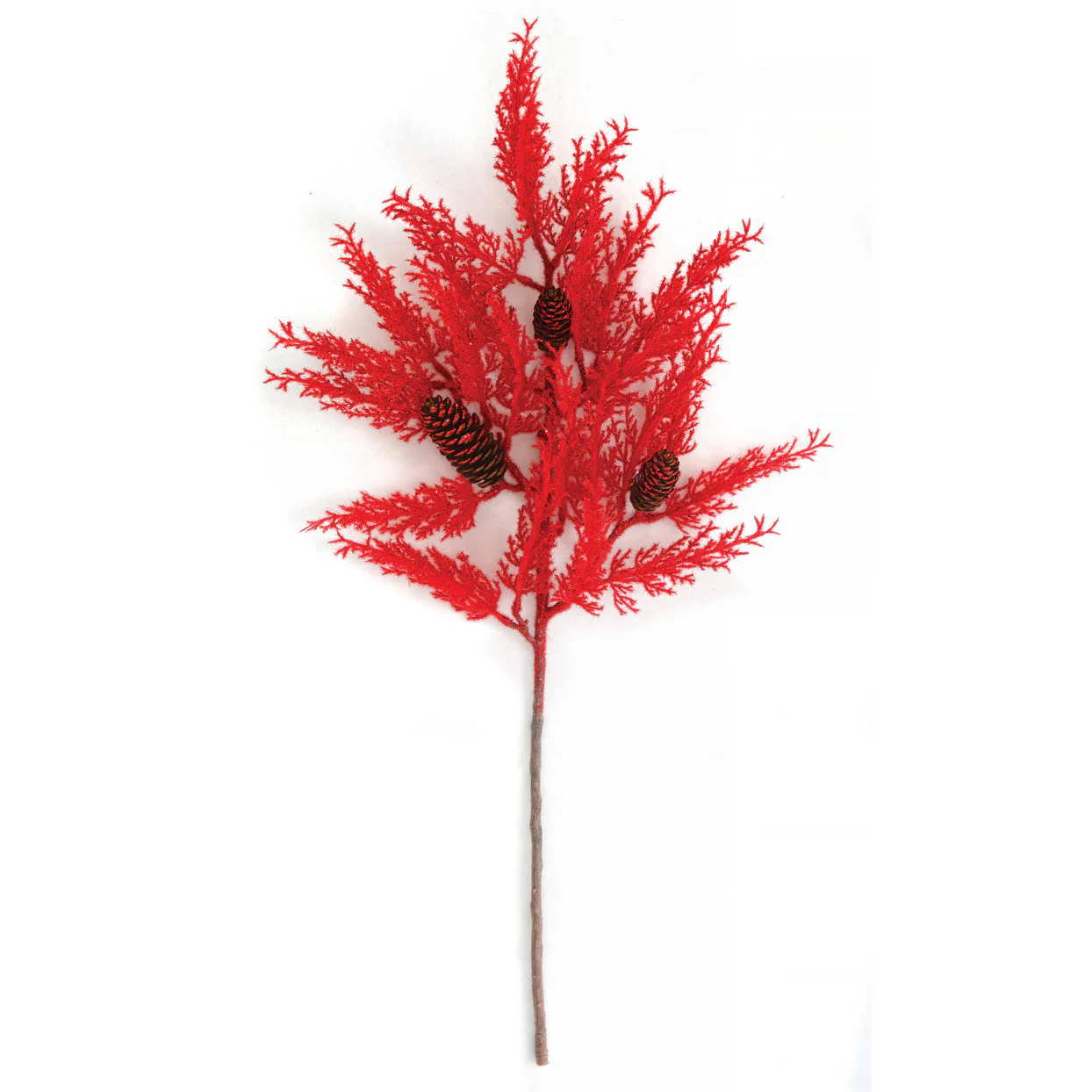 27" Glittered Artificial Cypress Pine Stem -Red (Pack of 12)