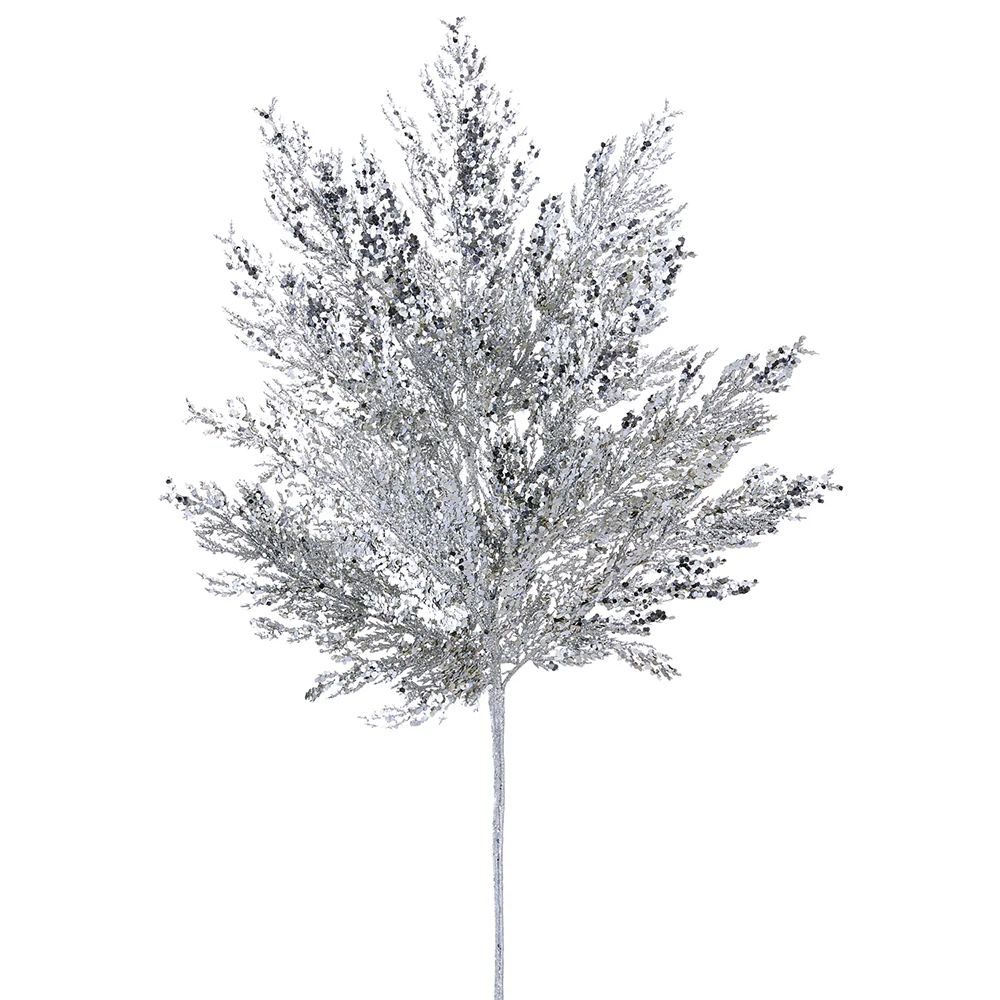 27" Glittered Artificial Pine Stem -Silver (Pack of 12)