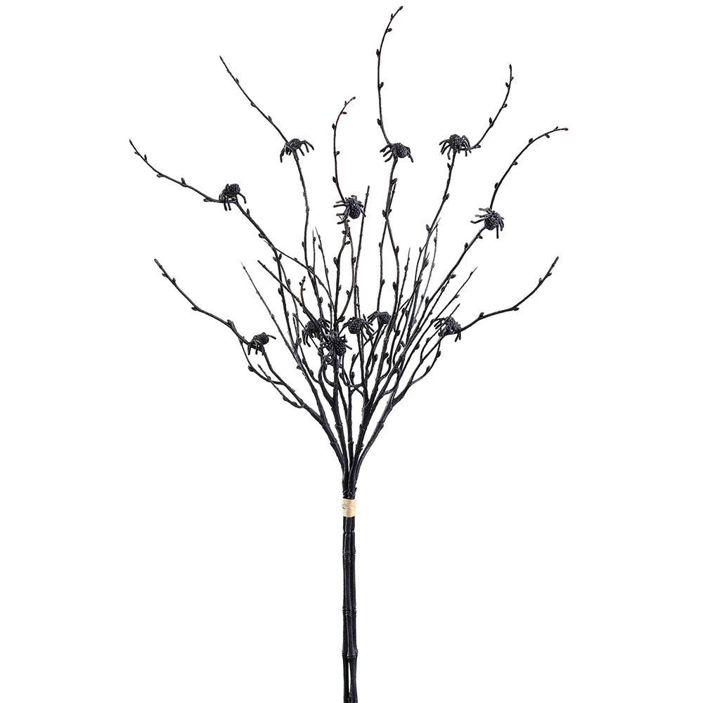 27" Halloween Spider Twig Artificial Stem Bundle -Black (Pack of 12)