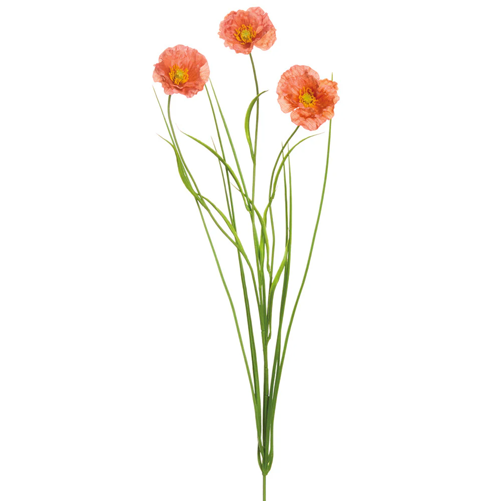 27" Meadow Poppy Silk Flower Stem -Coral (Pack of 12)
