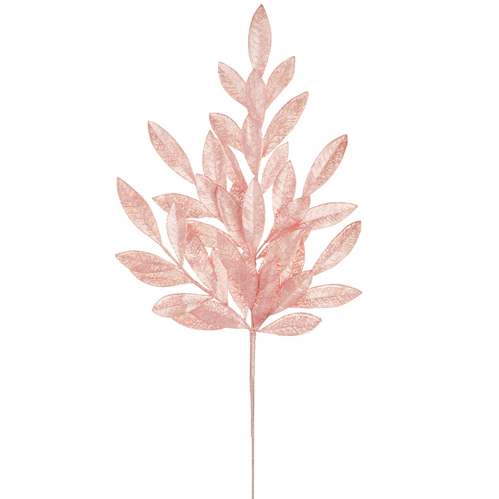 27" Pearlized Artificial Bay Leaf Stem -Pink (Pack of 24)
