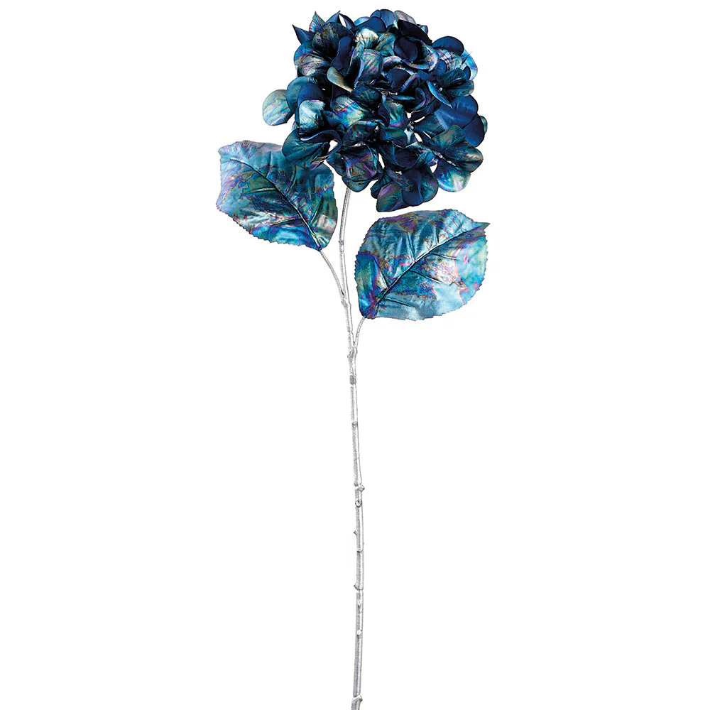 27" Pearlized Silk Hydrangea Flower Stem -Blue/Peacock (Pack of 12)