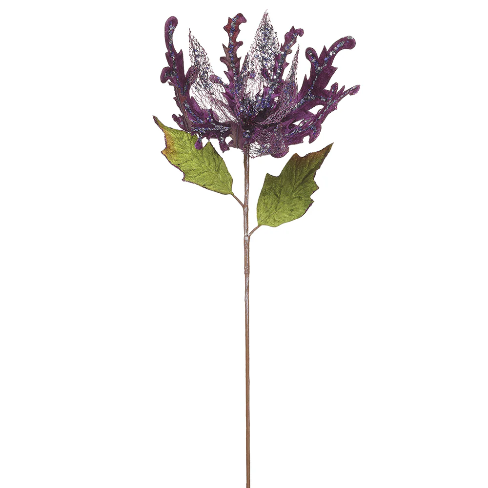 27" Sequin Artificial Poinsettia Flower Stem -Purple (Pack of 12)