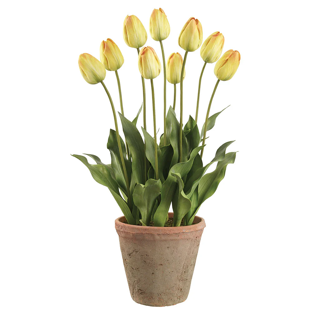 27" Tulip Silk Flower Arrangement w/Clay Pot -Yellow (Pack of 2)