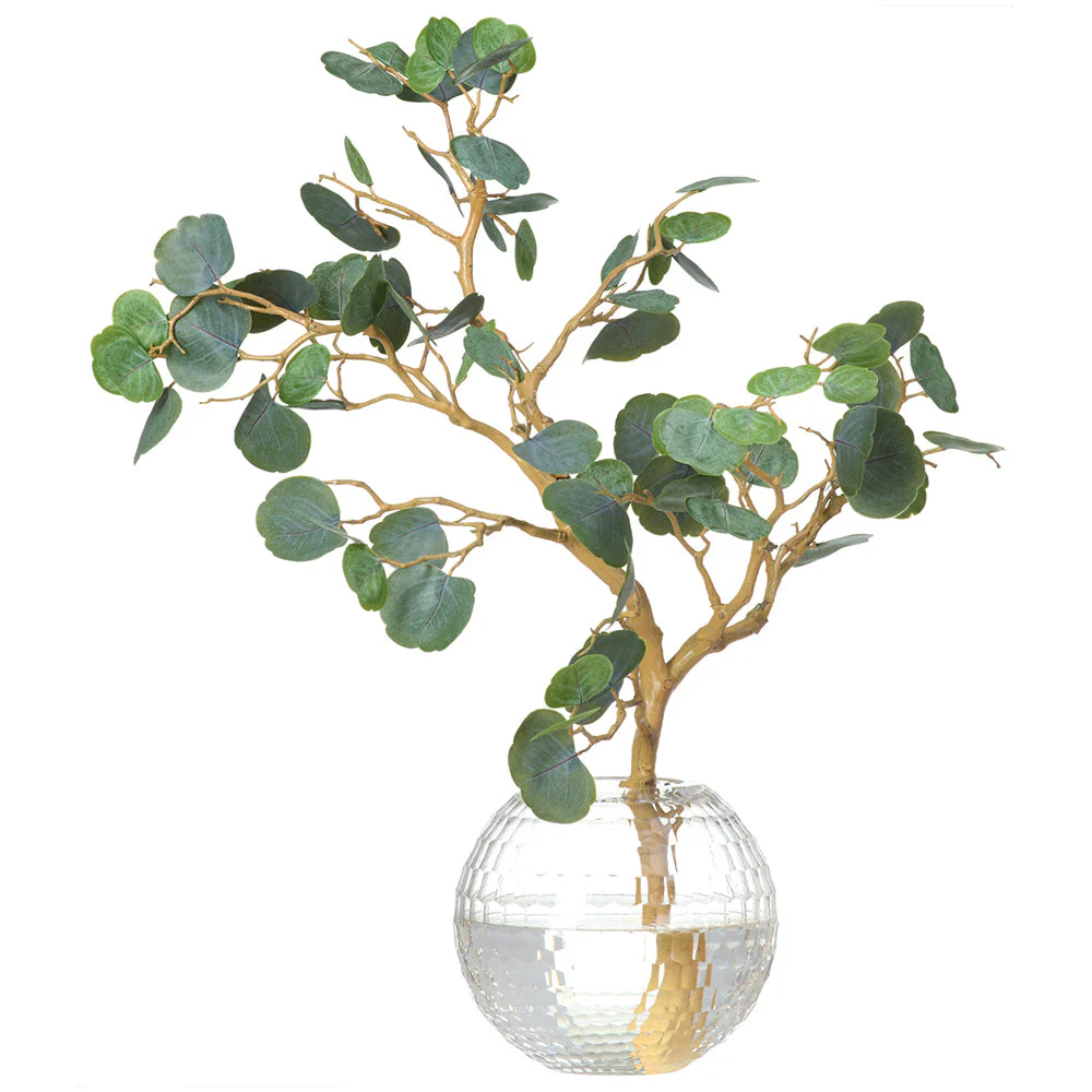 27"Hx24"W Cotinus Branch Artificial Arrangement w/Patterned Glass Vase -Green