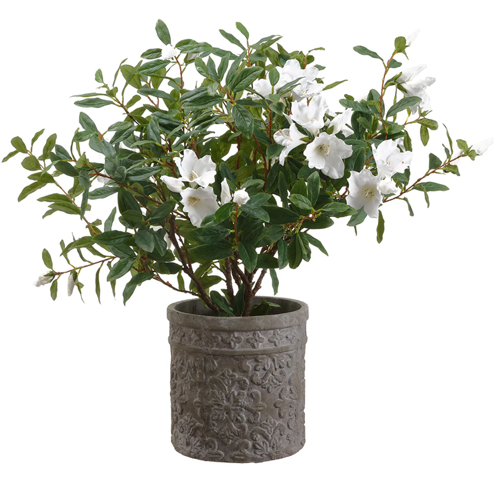 27"Hx29"W Silk Azalea Flower Arrangement w/Planter -White