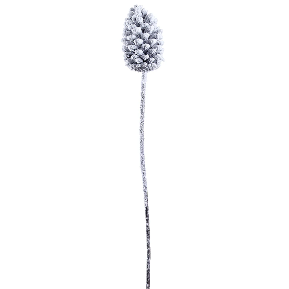 28.5" Flocked Artificial Plastic Pinecone Stem -White/Brown (Pack of 12)