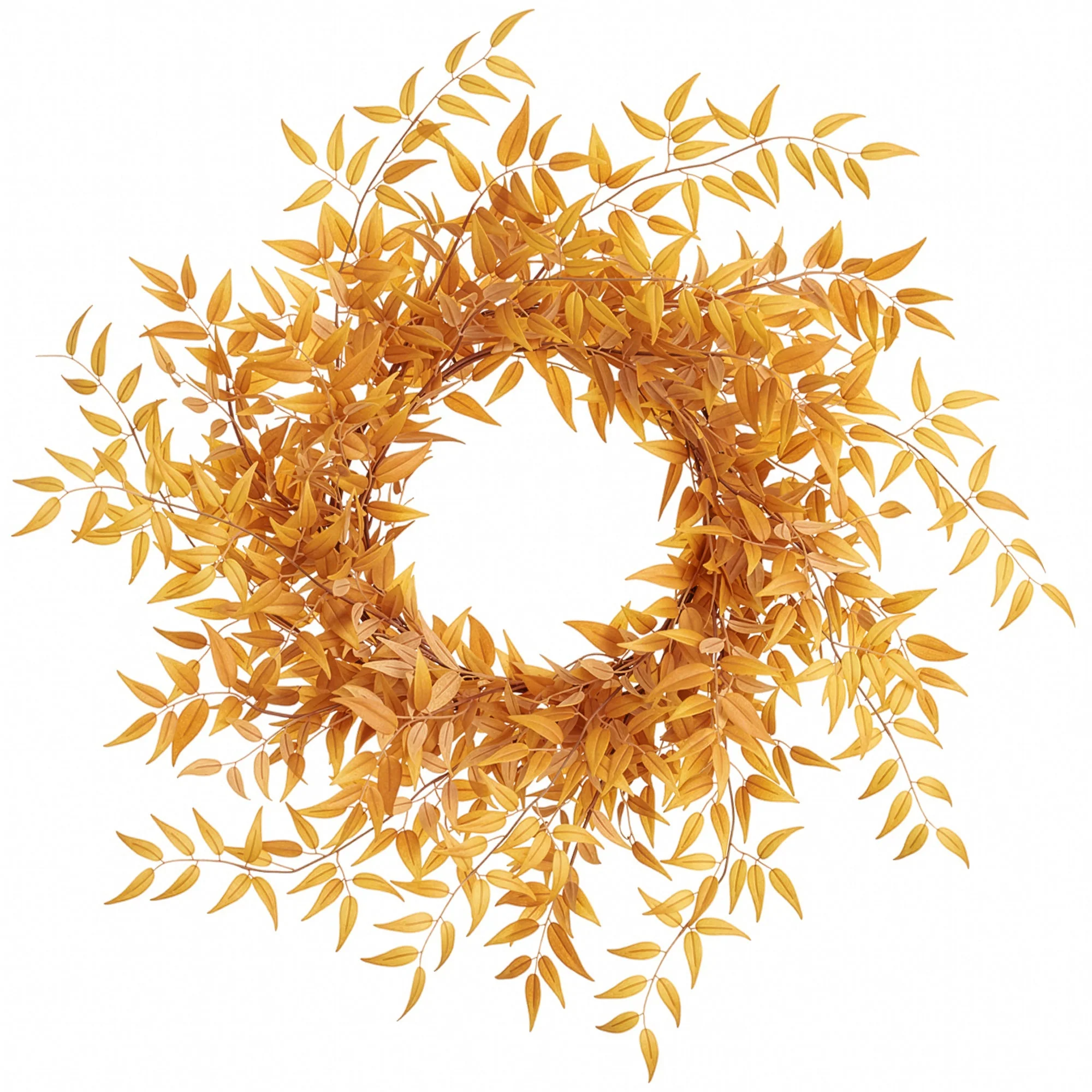 28" Artificial Italian Ruscys Leaf Wreath -Mustard