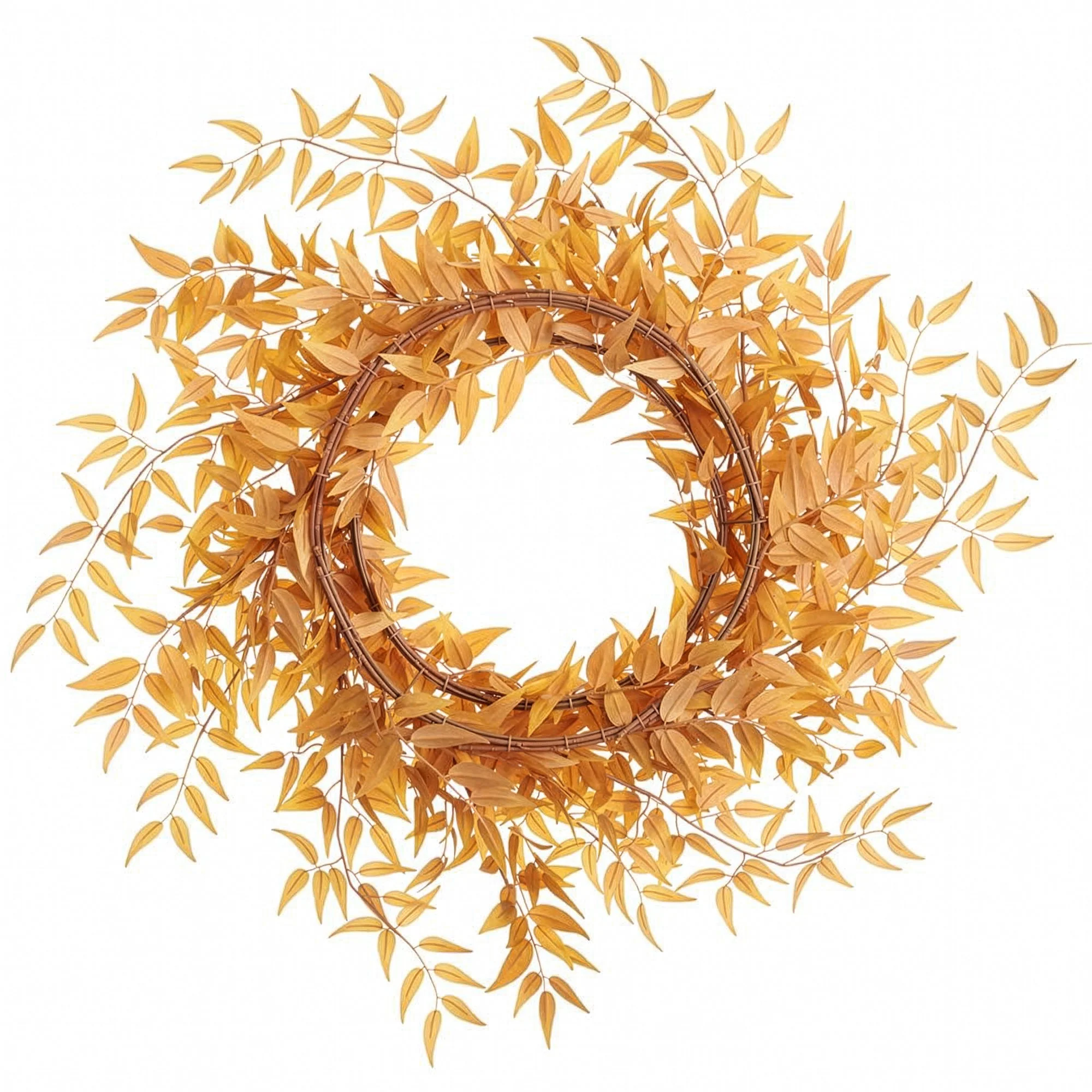 28" Artificial Italian Ruscys Leaf Wreath -Mustard - Image 2