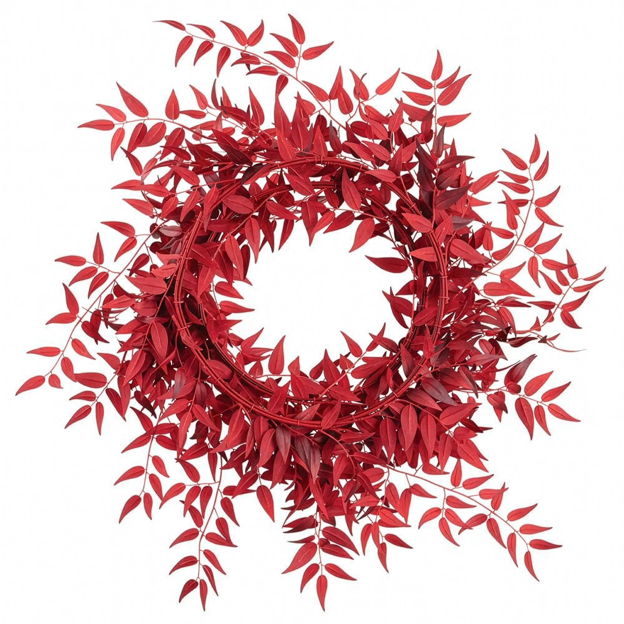 28" Artificial Italian Ruscys Leaf Wreath -Red - Image 2