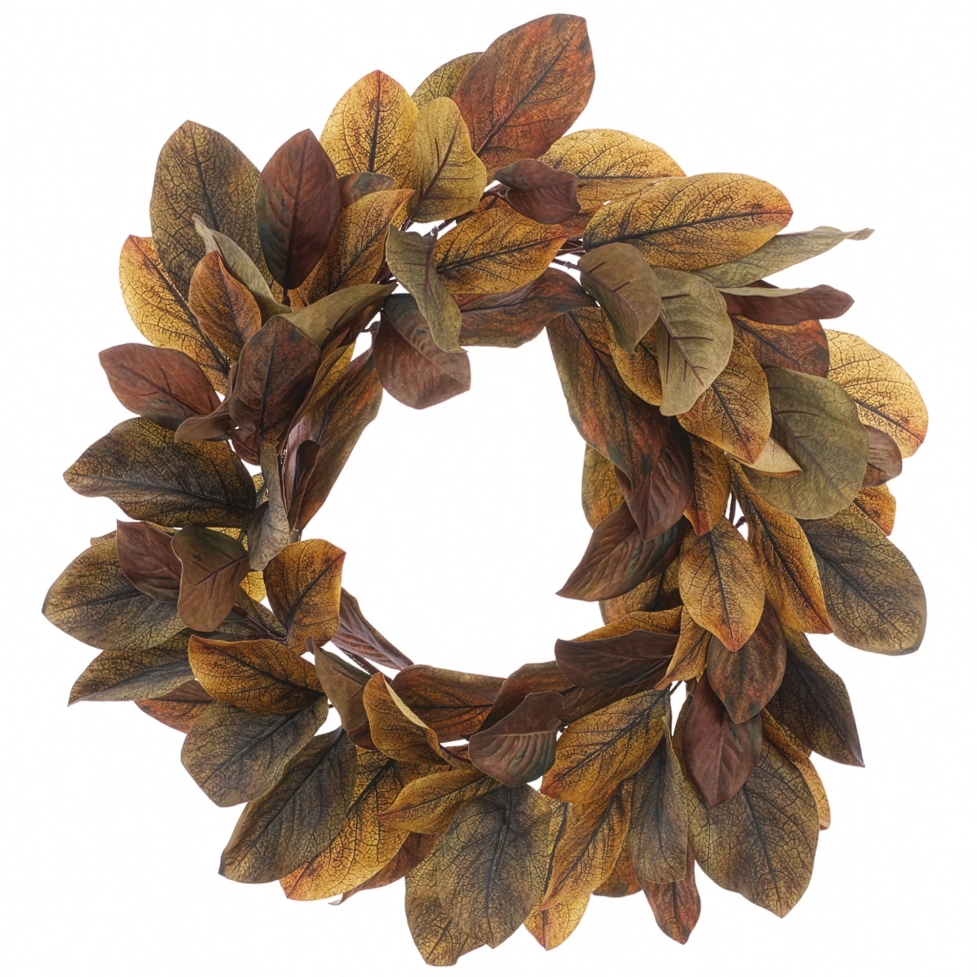 28" Artificial Magnolia Leaf Wreath -Brown/Green (Pack of 2)